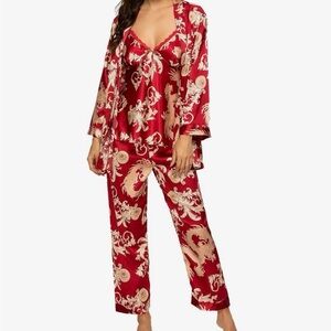 Elegant Red Satin Pajama Set